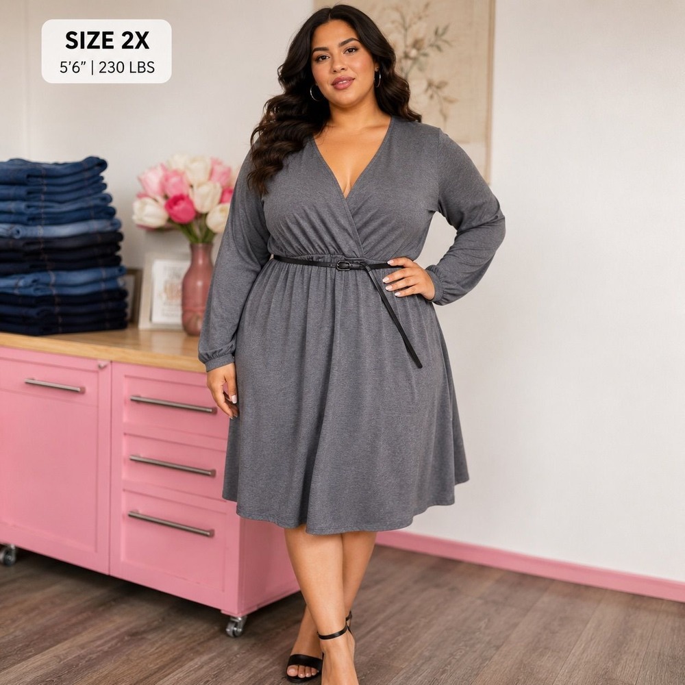 012- VINTAGE TORRID 2/2X grey pointelle knit sweater dress